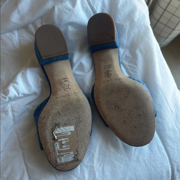 Via Spiga Blue Sandals Slide Stacked Heel Casual Shoes - Picture 3 of 5